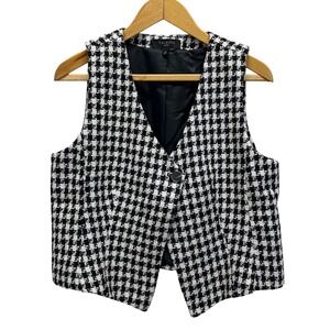 Talbots Petite Houndstooth Vest Black White Button Front Sleeveless Women's 10P